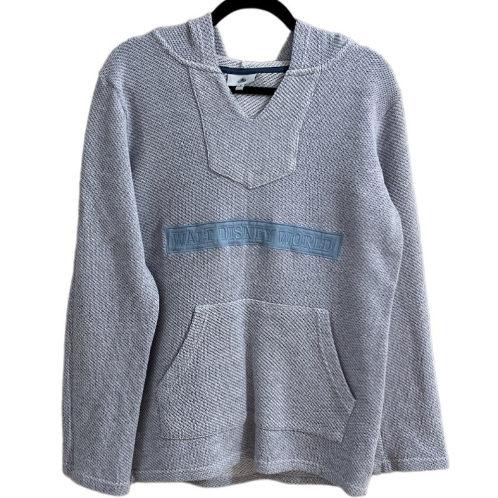 Disney Walt Disney World Blue Textured Knit V-Neck Hoodie Pullover Medium